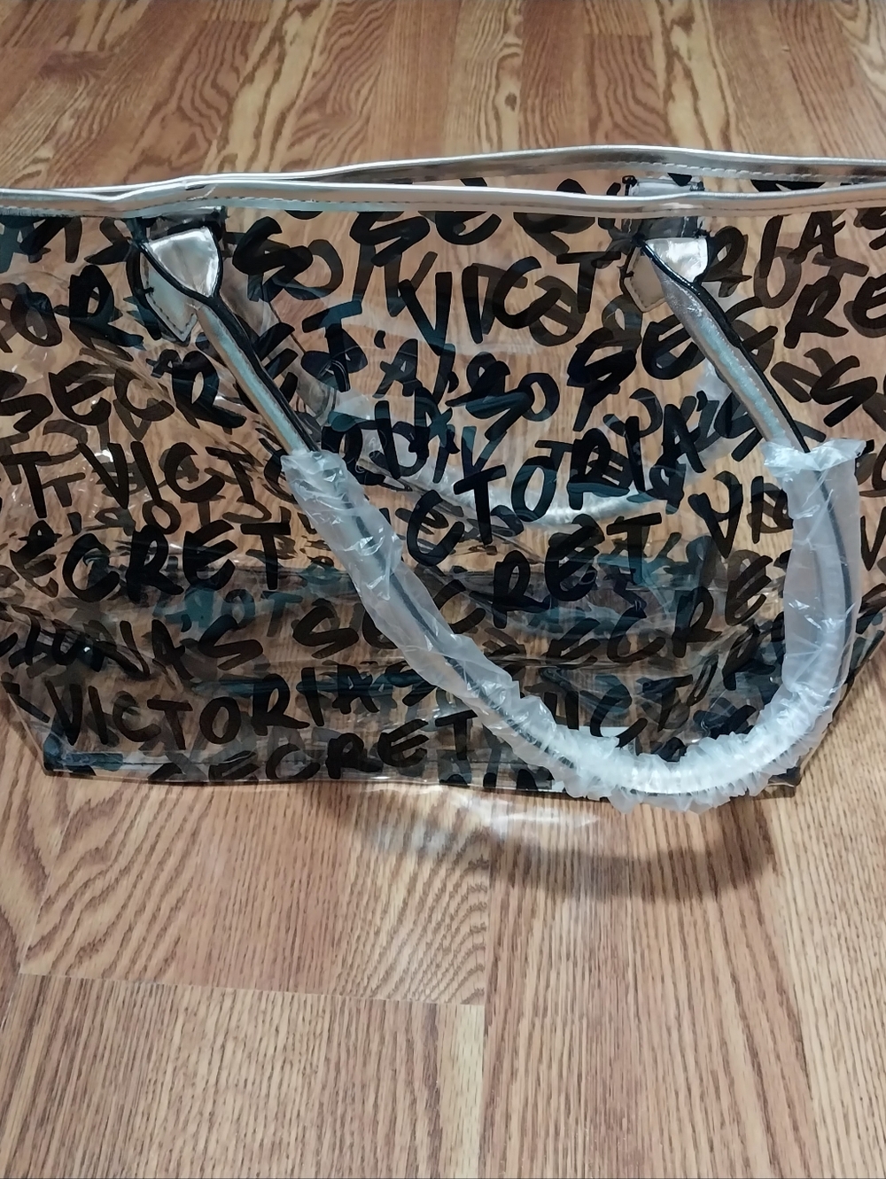 Victoria's Secret Clear Logo Graffiti Tote Bag Rose Gold Travel Beach Bag